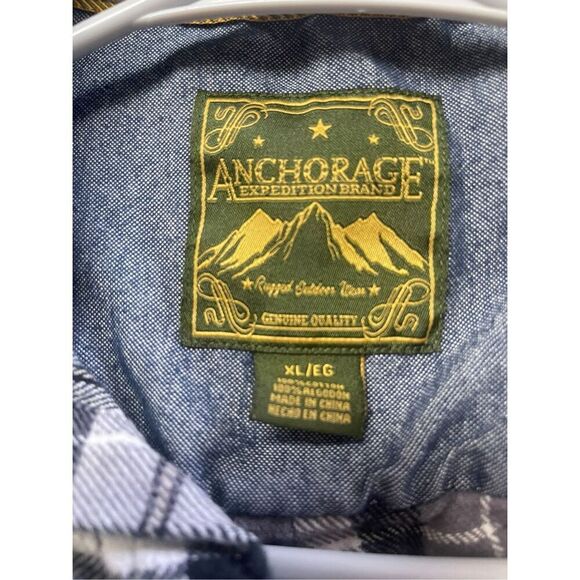 Anchorage Mens Black White Plaid Button Up Long Sleeve Flannel Shirt Top XL - Picture 8 of 12